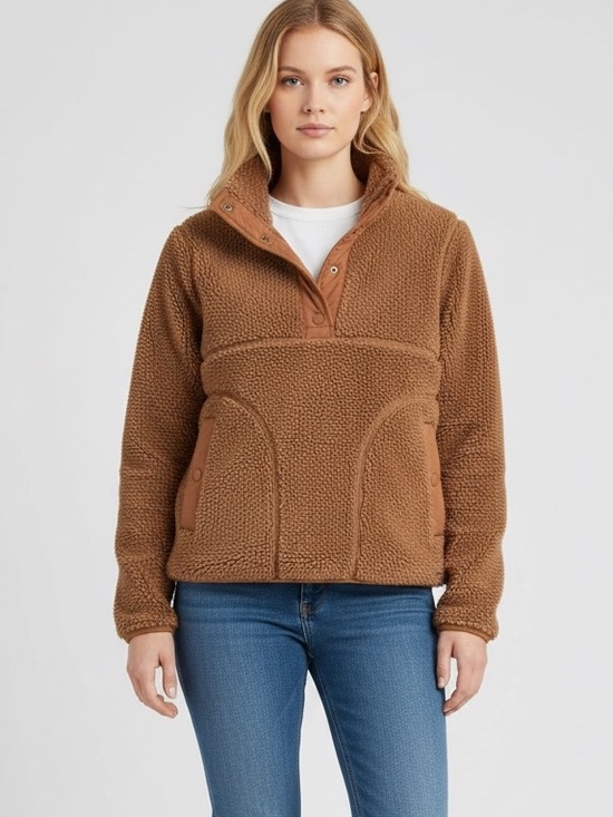 L.L. Bean Jackets & Blazers - L.L. BEAN Women’s Brown Sherpa Snap-Front Pullover Size Small